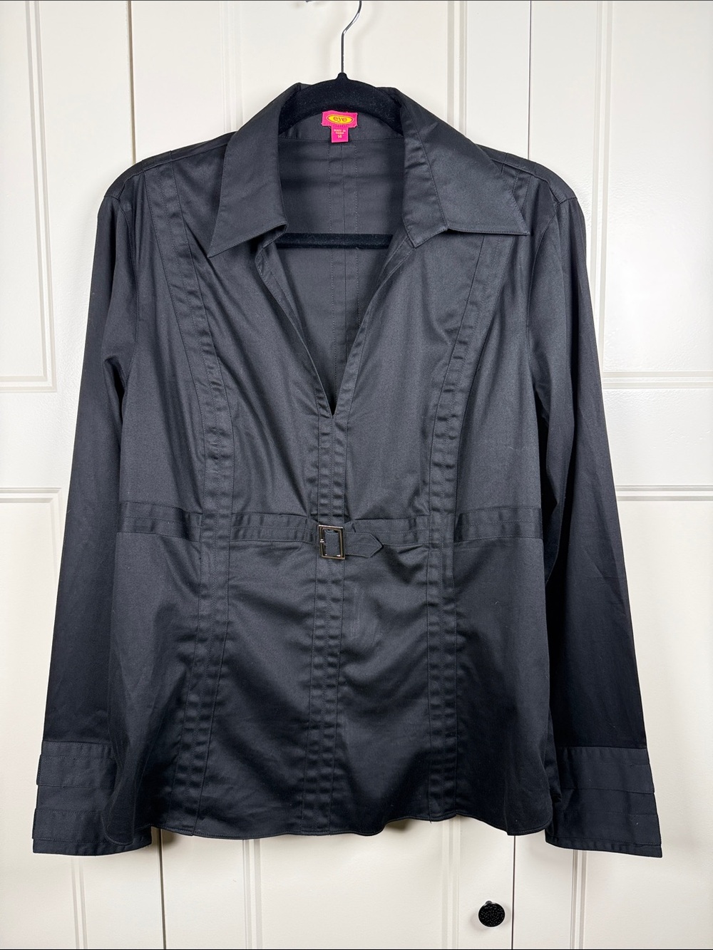 eye Y2K Women's Black Collared Belted Shirt Blouse with Zippers